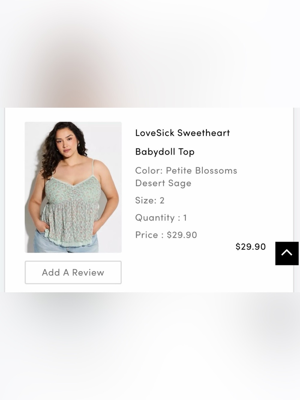 LoveSick Desert Sage Petite Blossom Babydoll Cami